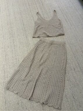 Le Fou by Wilfred Crochet Knit Top & Maxi Skirt Set | XS | Oatmeal Beige
